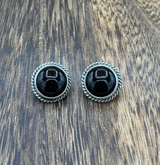 Native American Navajo Handmade Sterling Silver Black Onyx Post Stud Earrings