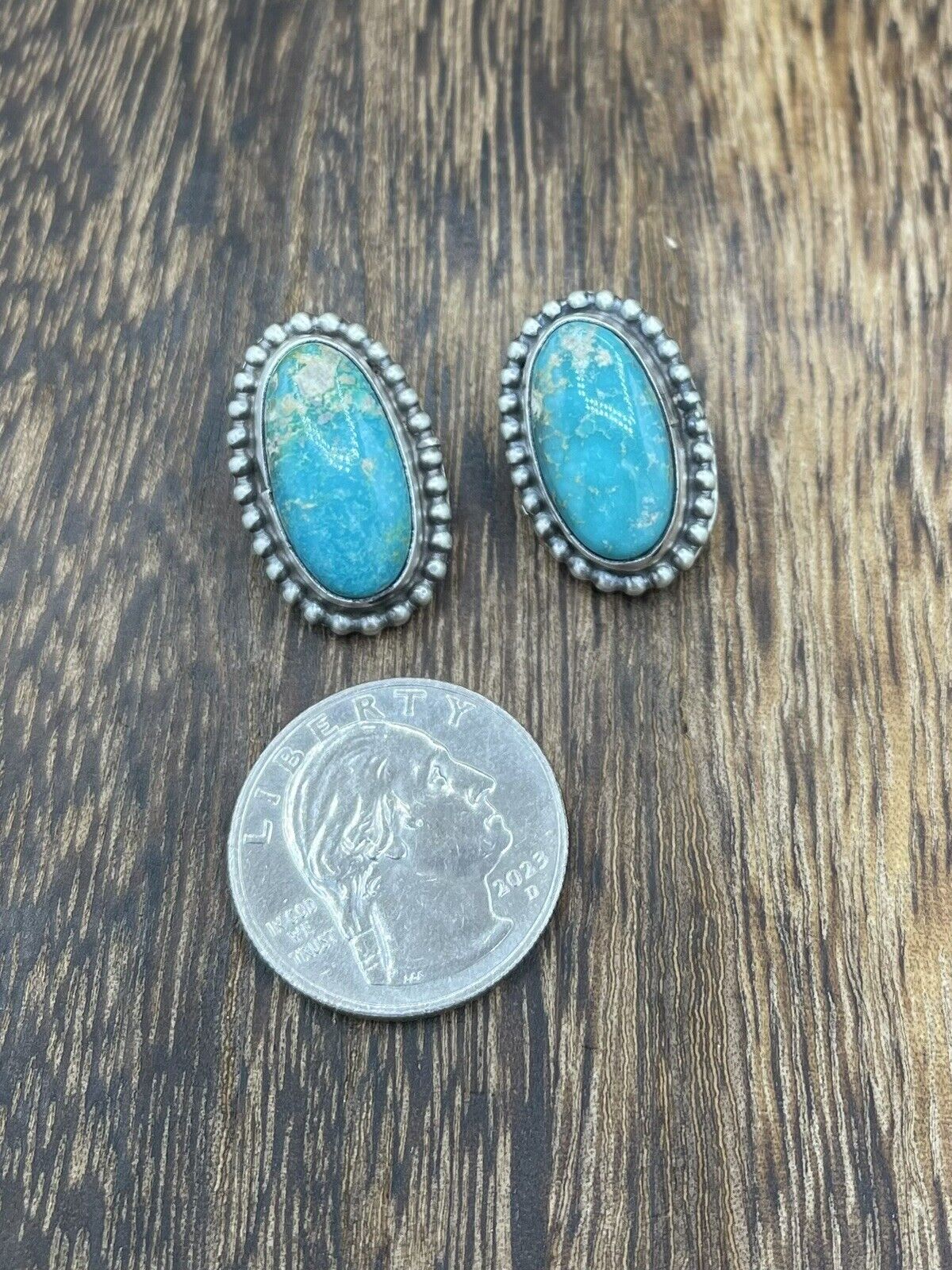 Native American Navajo Handmade Silver Sonoran Turquoise Post Stud Earrings