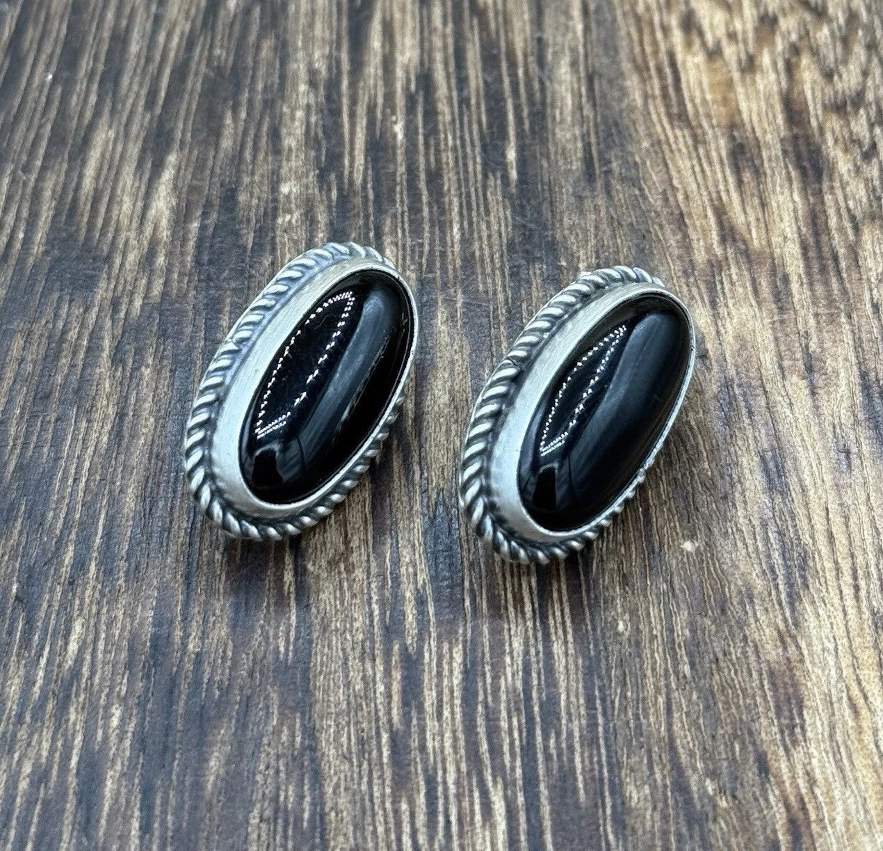 Native American Navajo Handmade Sterling Silver Black Onyx Post Stud Earrings