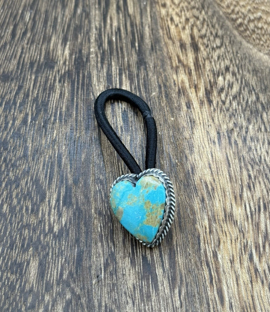 Native American Navajo Handmade Sterling Silver Kingman Turquoise Hair Tie