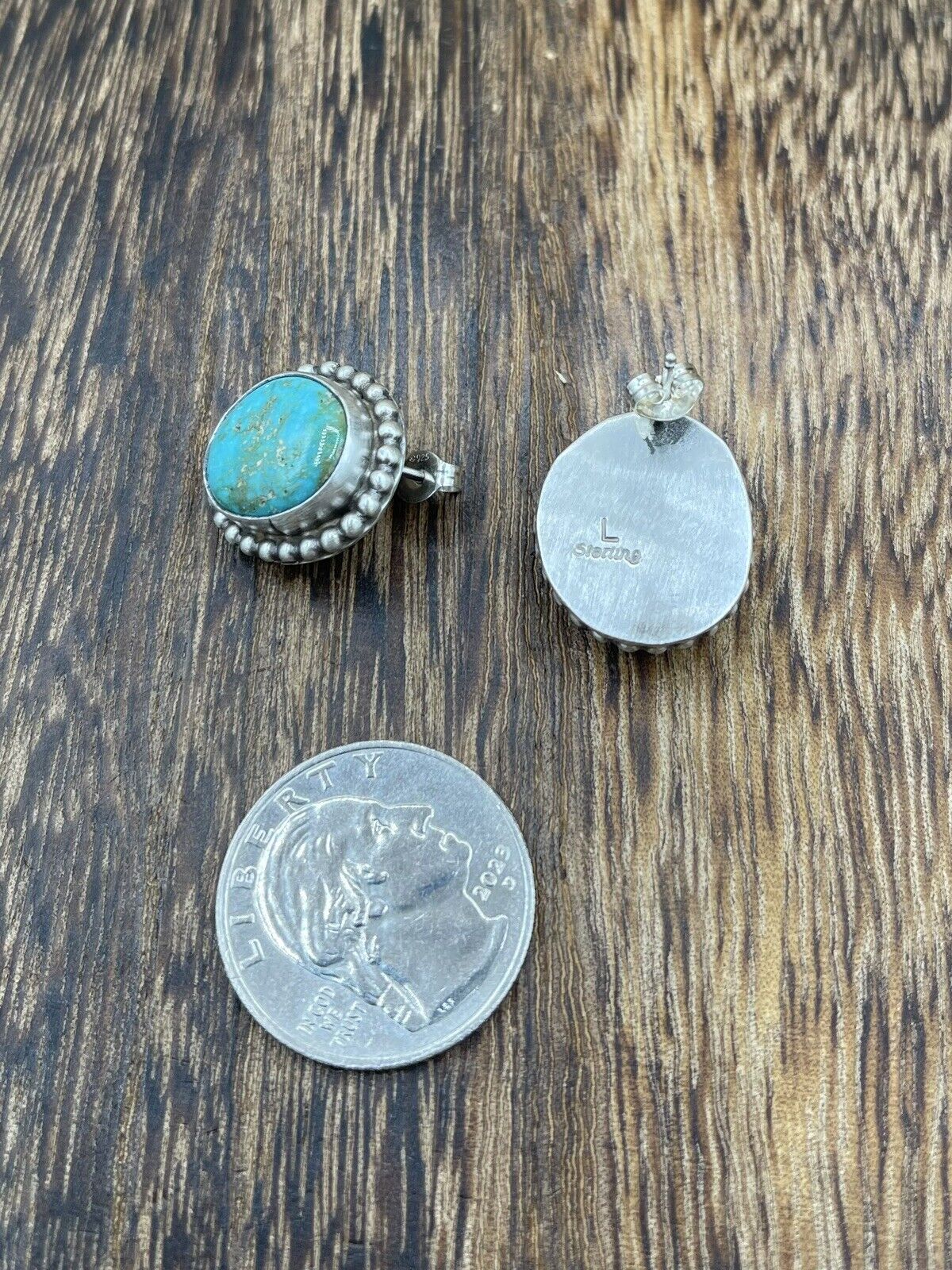 Native American Navajo Handmade Silver Sonoran Turquoise Post Stud Earrings