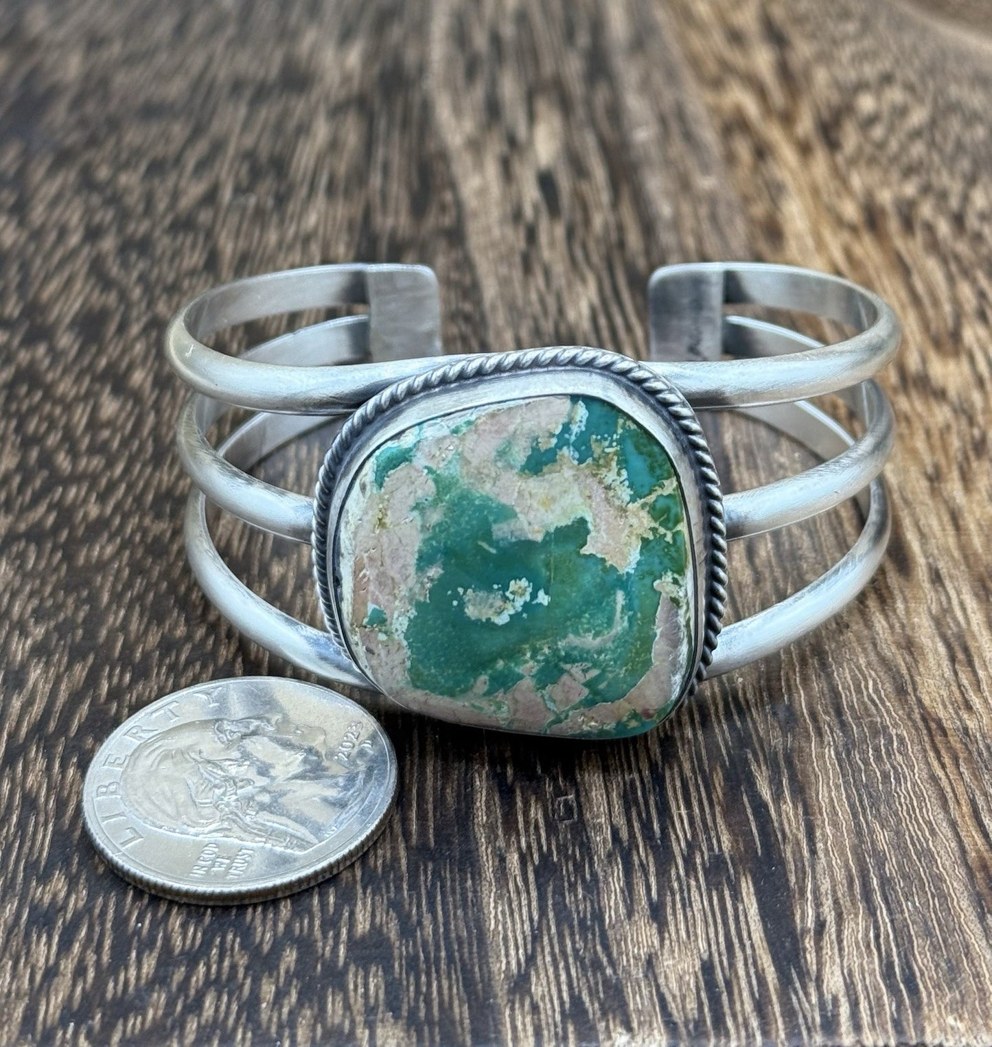 Native American Navajo Handmade Sterling Silver Royston Turquoise Cuff Bracelet