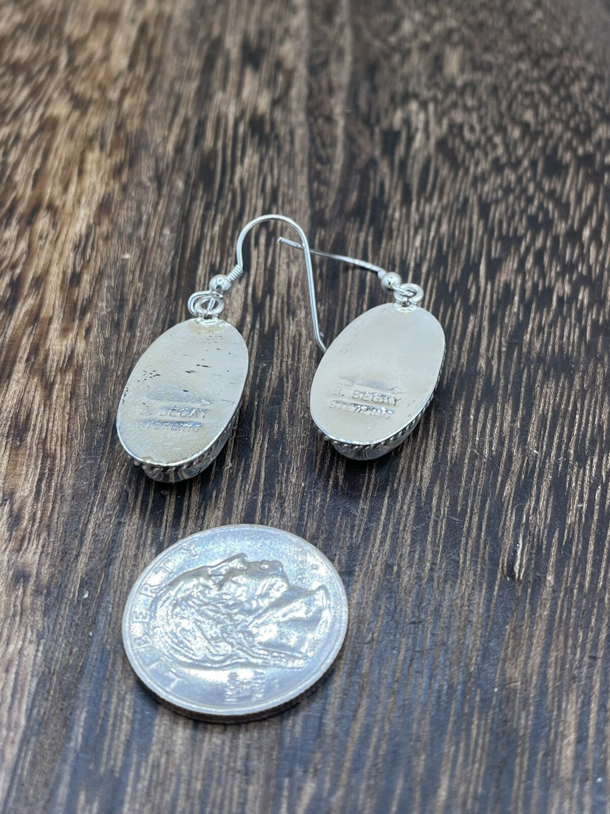 Navajo Handmade Sterling Silver Sonoran Turquoise Dangle Earrings By Byron Begay