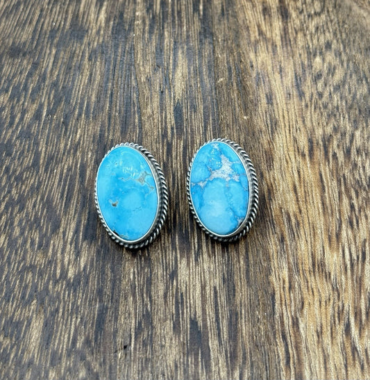 Native Navajo Handmade Sterling Silver Blue Bird Turquoise Post Stud Earrings
