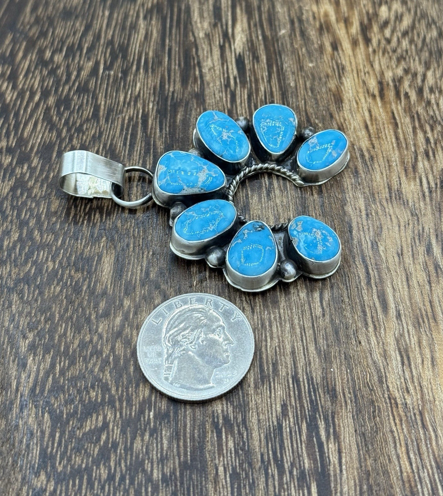 Native Navajo Handmade Sterling Silver Blue Ridge Turquoise Cluster Naja Pendant