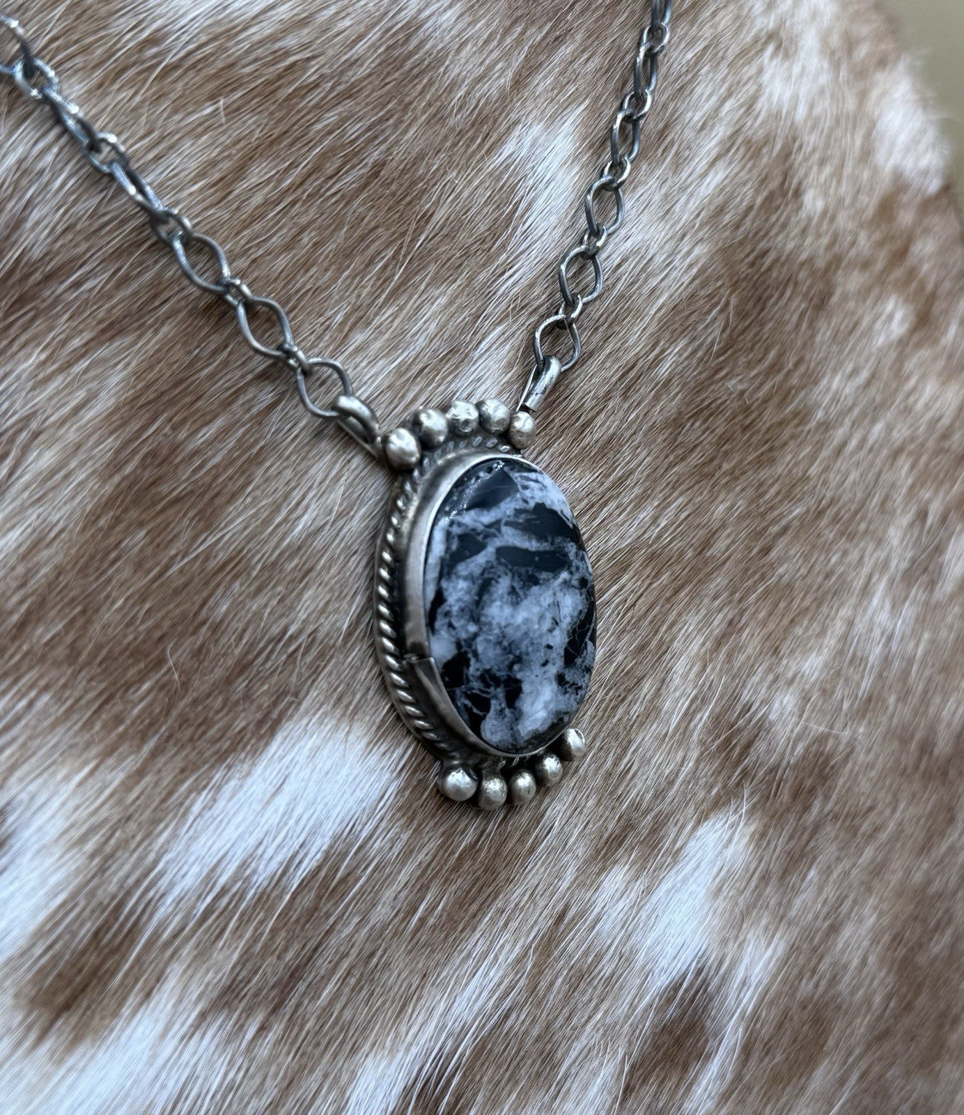 Native American Navajo Handmade Sterling Silver White Buffalo Bar Necklace 18”