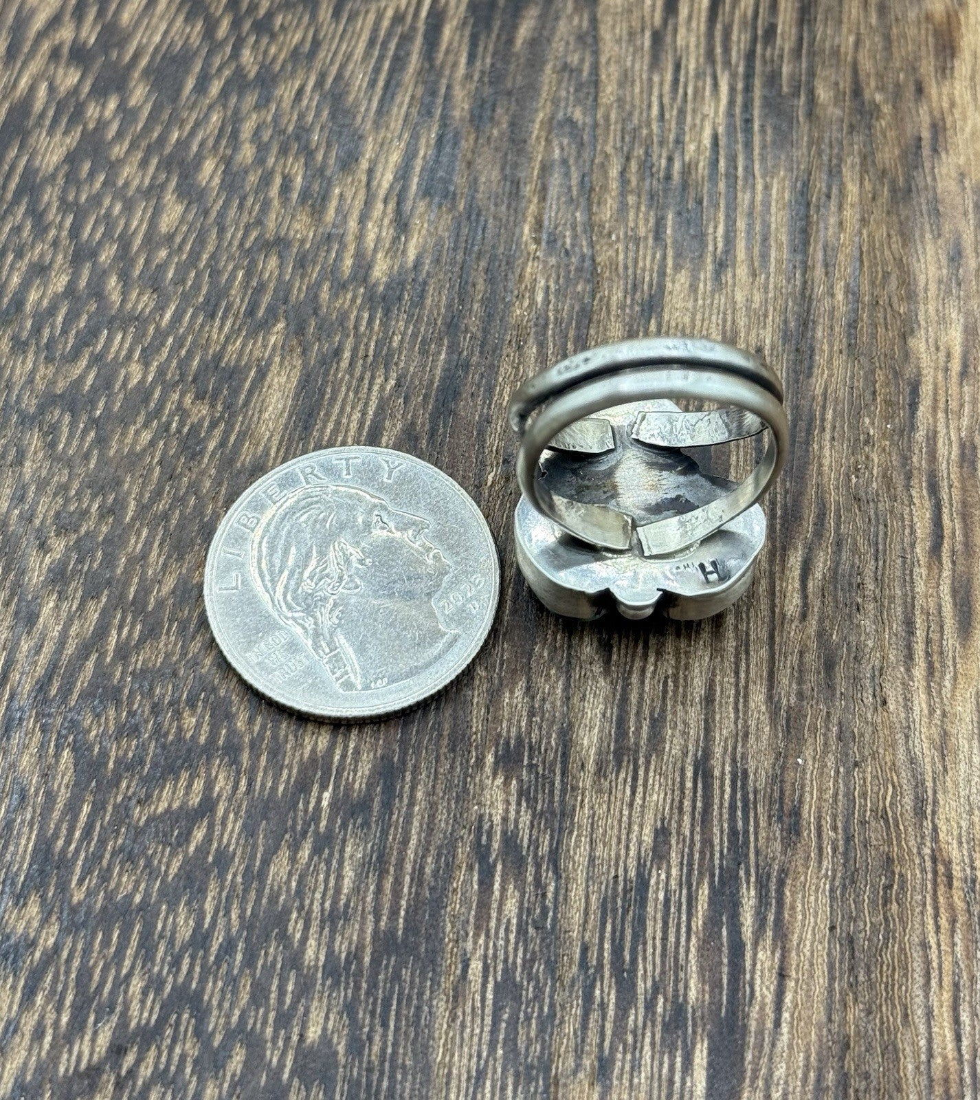 Navajo Handmade Sterling Silver Sonoran Gold Turquoise Cluster Ring Size 8