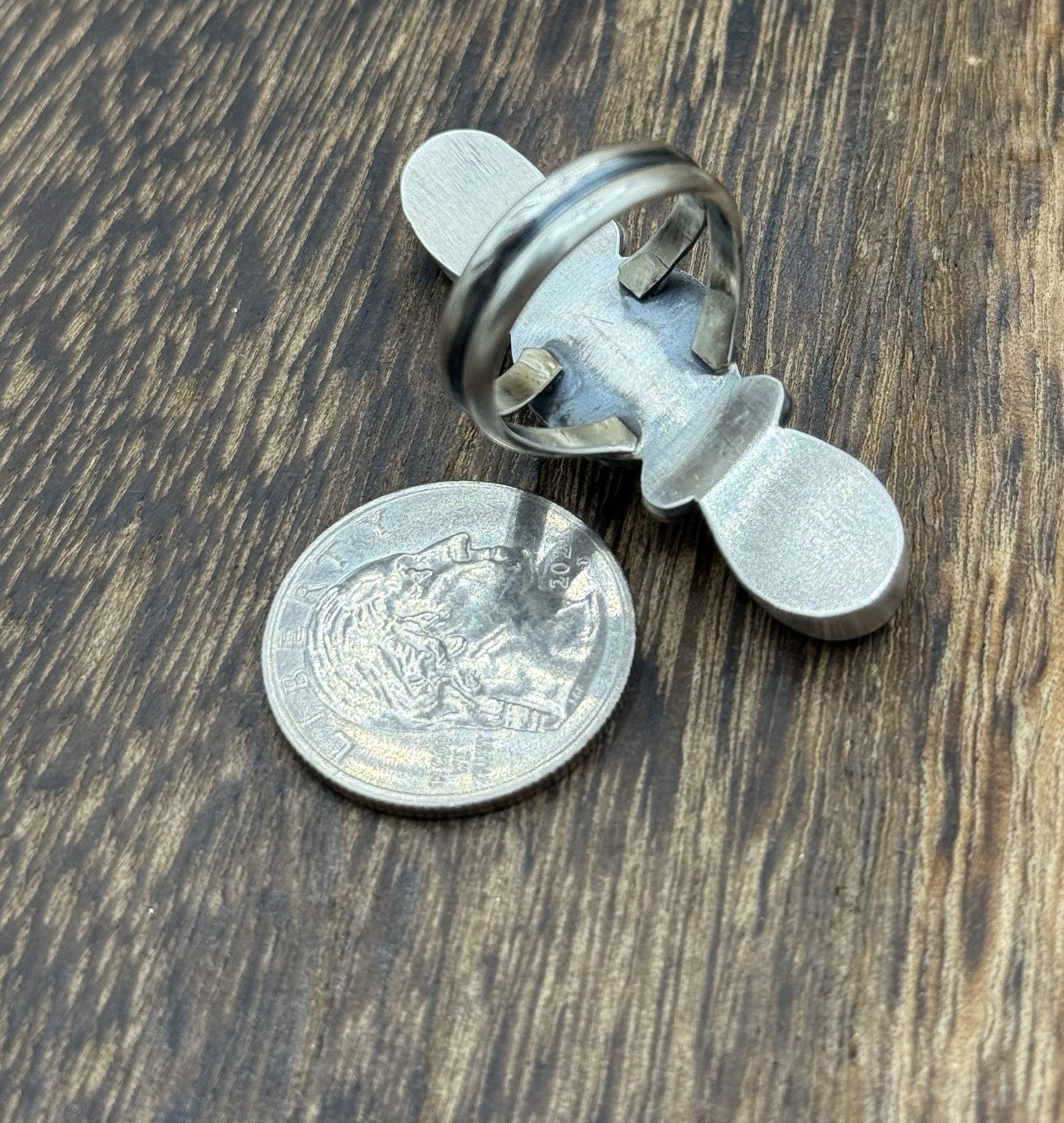 Navajo Handmade Sterling Silver Blue Bird Turquoise Cluster Ring Size 9