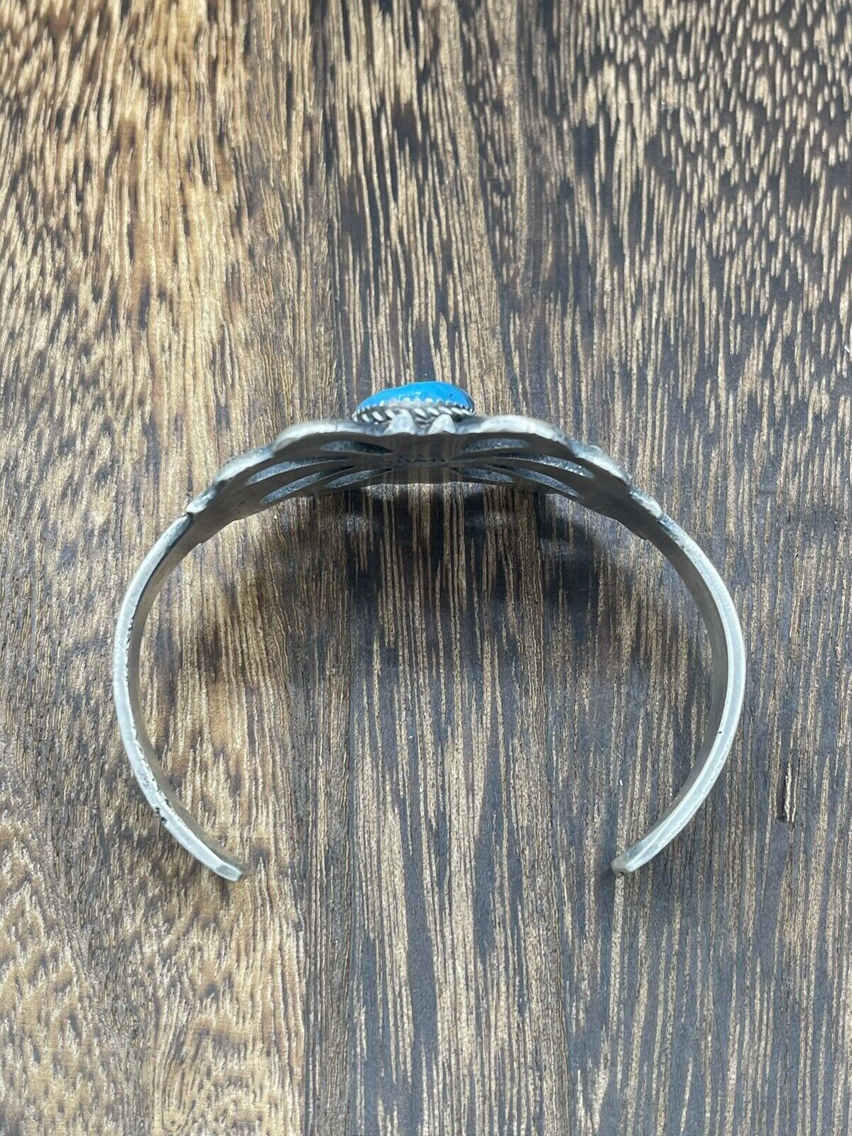 Native American Sterling Silver Navajo Handmade Kingman Turquoise Cuff Bracelet