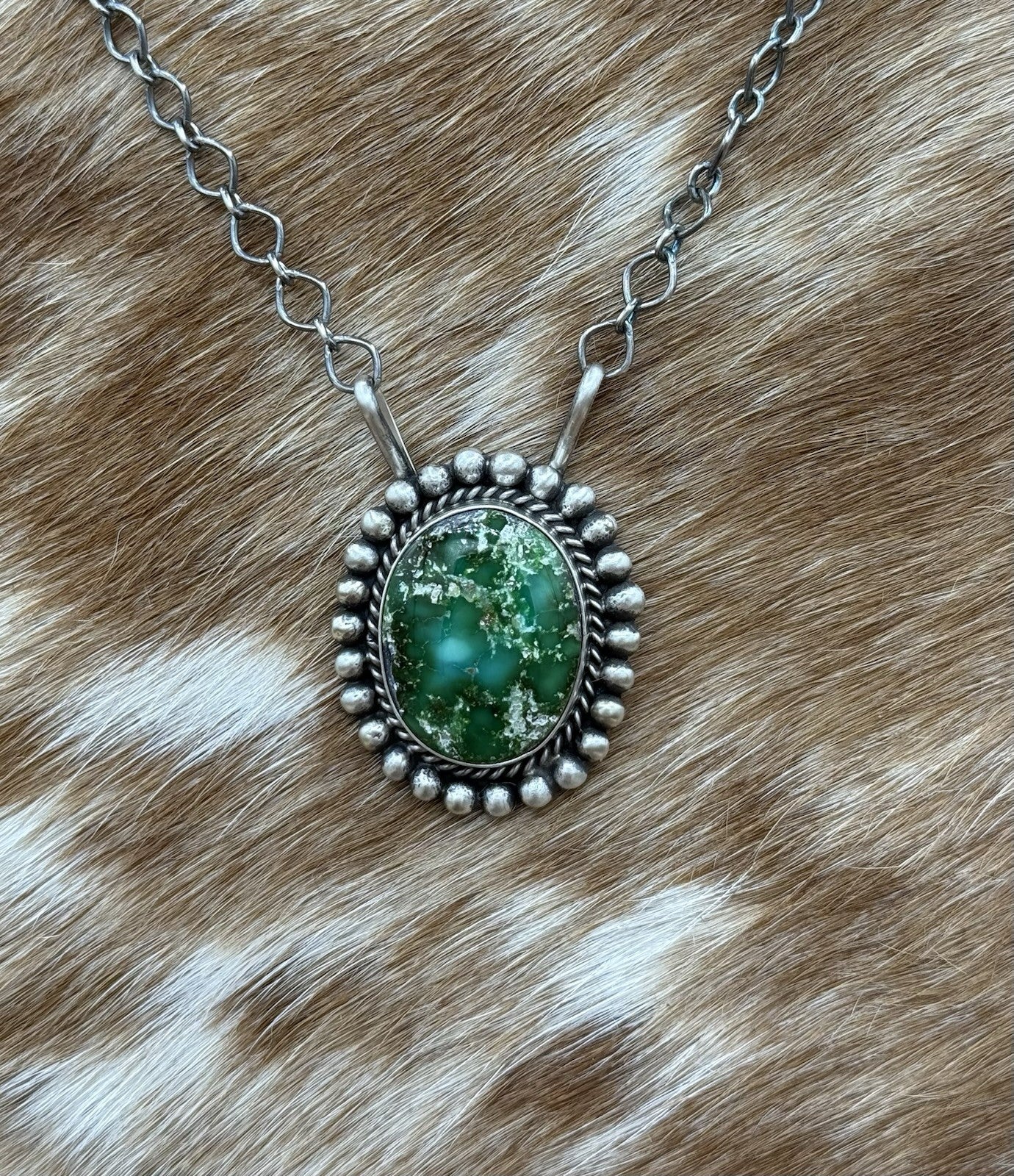 Native Navajo Handmade Sterling Silver Sonoran Gold Turquoise Necklace 18” Large