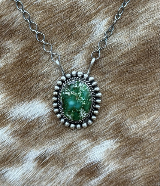 Native Navajo Handmade Sterling Silver Sonoran Gold Turquoise Necklace 18” Large