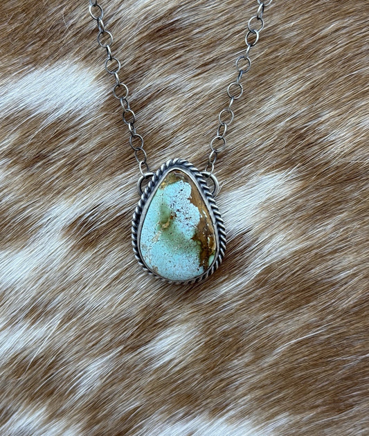 Native Navajo Handmade Sterling Silver Royston Turquoise Bar Necklace 18”