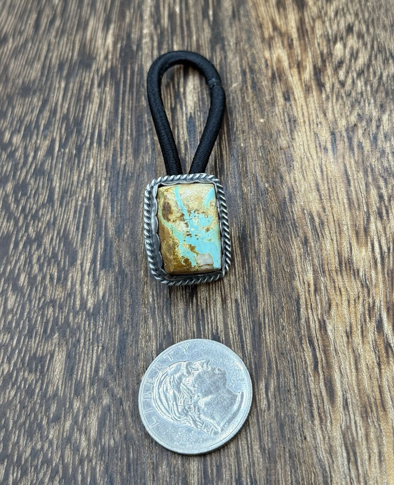 Native American Navajo Handmade Sterling Silver Royston Turquoise Hair Tie