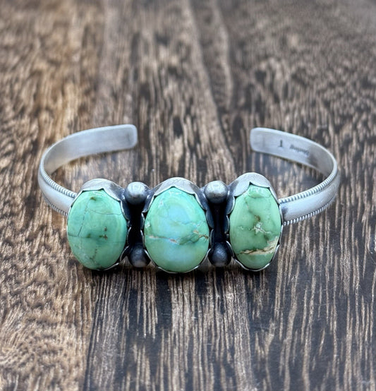 Navajo Handmade Sterling Silver Sonoran Gold Turquoise Stacker Cuff Bracelet