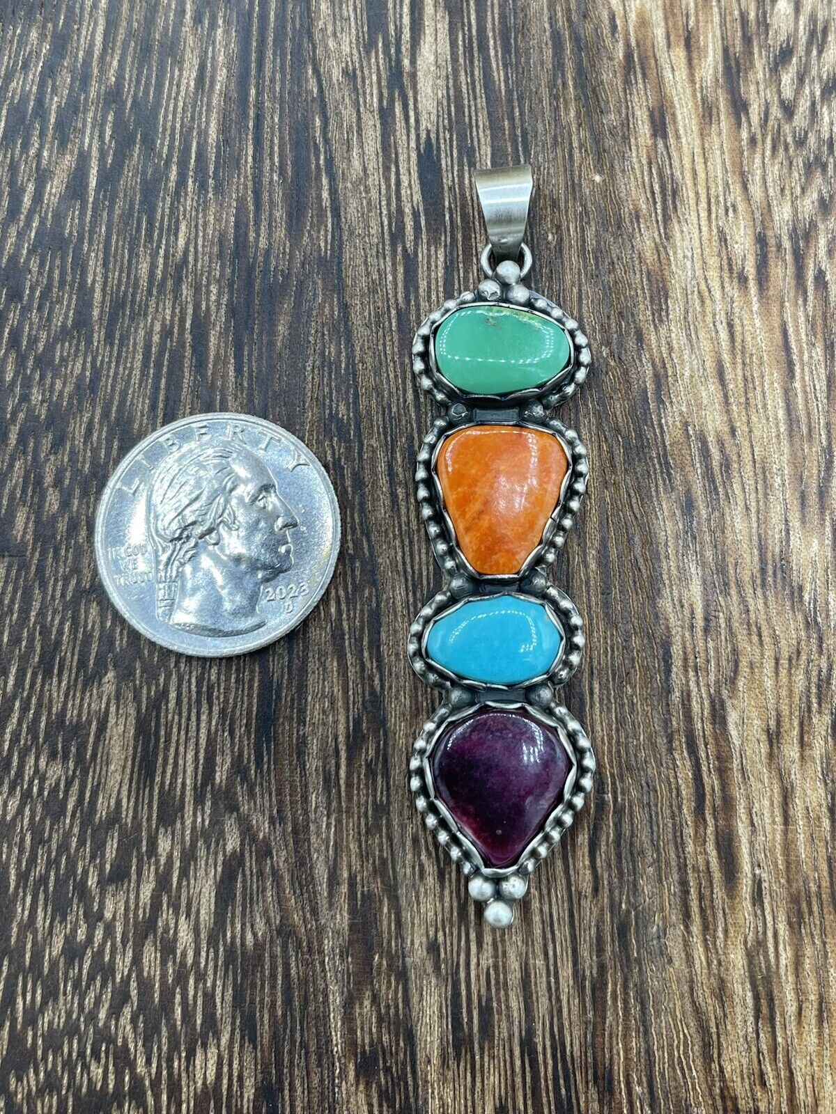 Native American Sterling Silver Navajo Handmade Turquoise Pendant - Scott Skeets