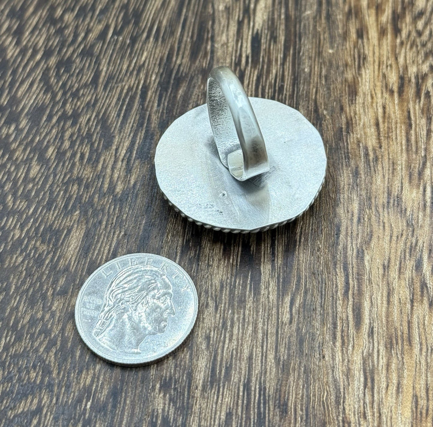 Navajo Handmade Sterling Silver Kingman Turquoise Adjustable Ring Size 7 To 9