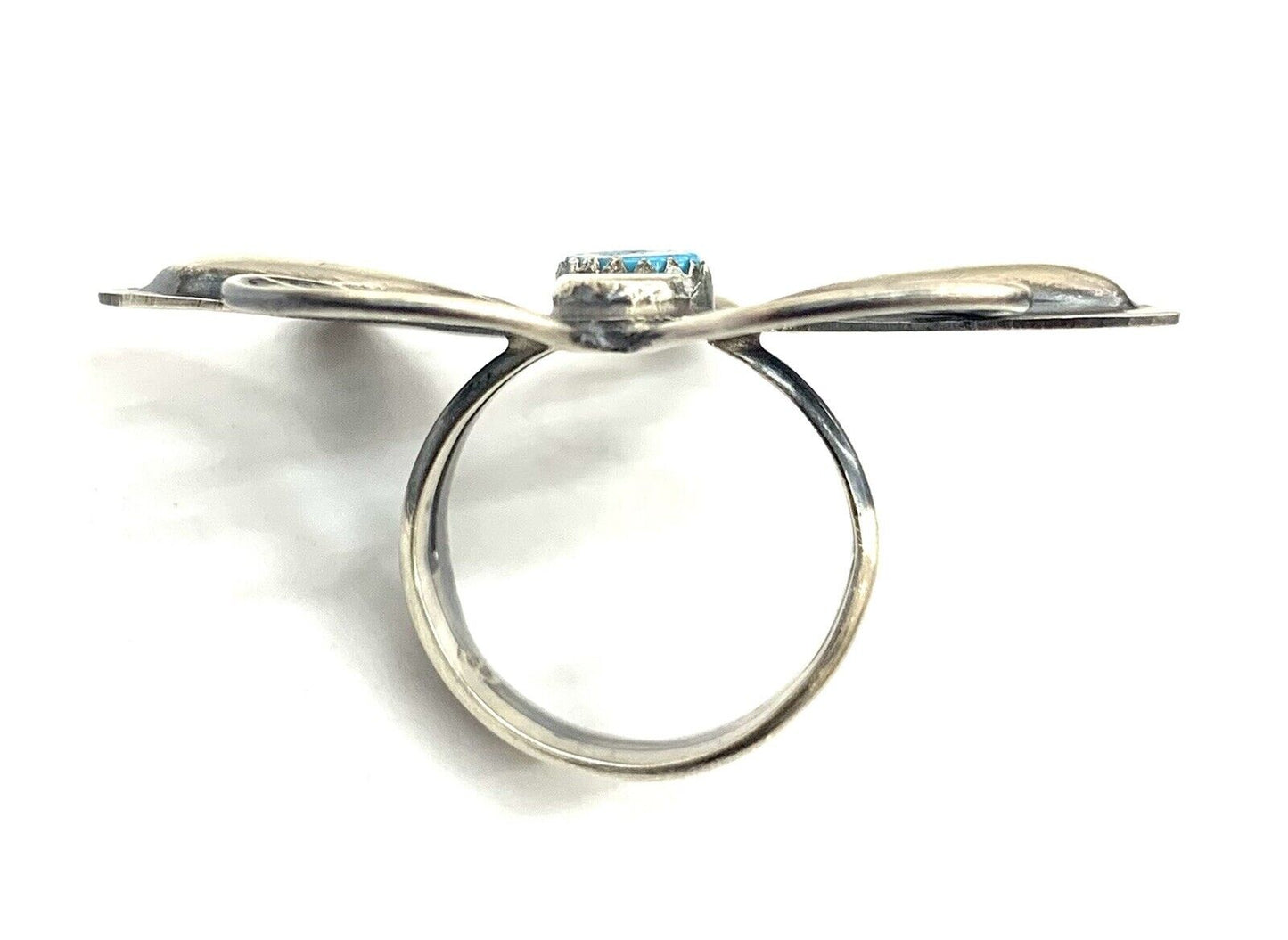 Tim Yazzie Navajo Handmade Sterling Silver Turquoise Dragonfly Ring Size 8.5