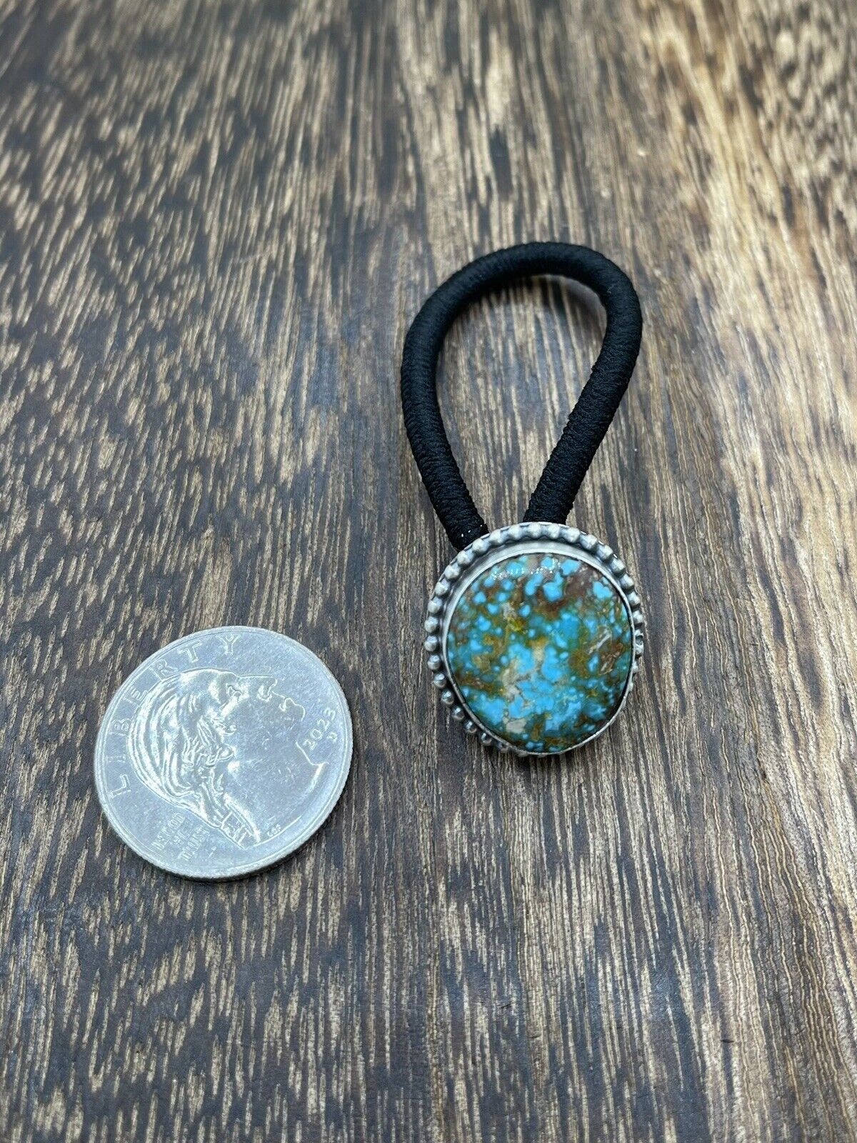 Native American Navajo Handmade Sterling Silver Turquoise Hair Tie Scott Skeets