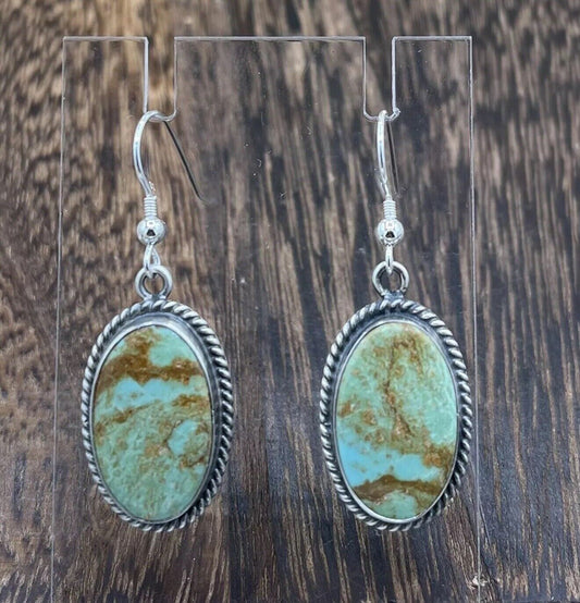 Navajo Handmade Sterling Silver Sonoran Turquoise Dangle Earrings By Byron Begay