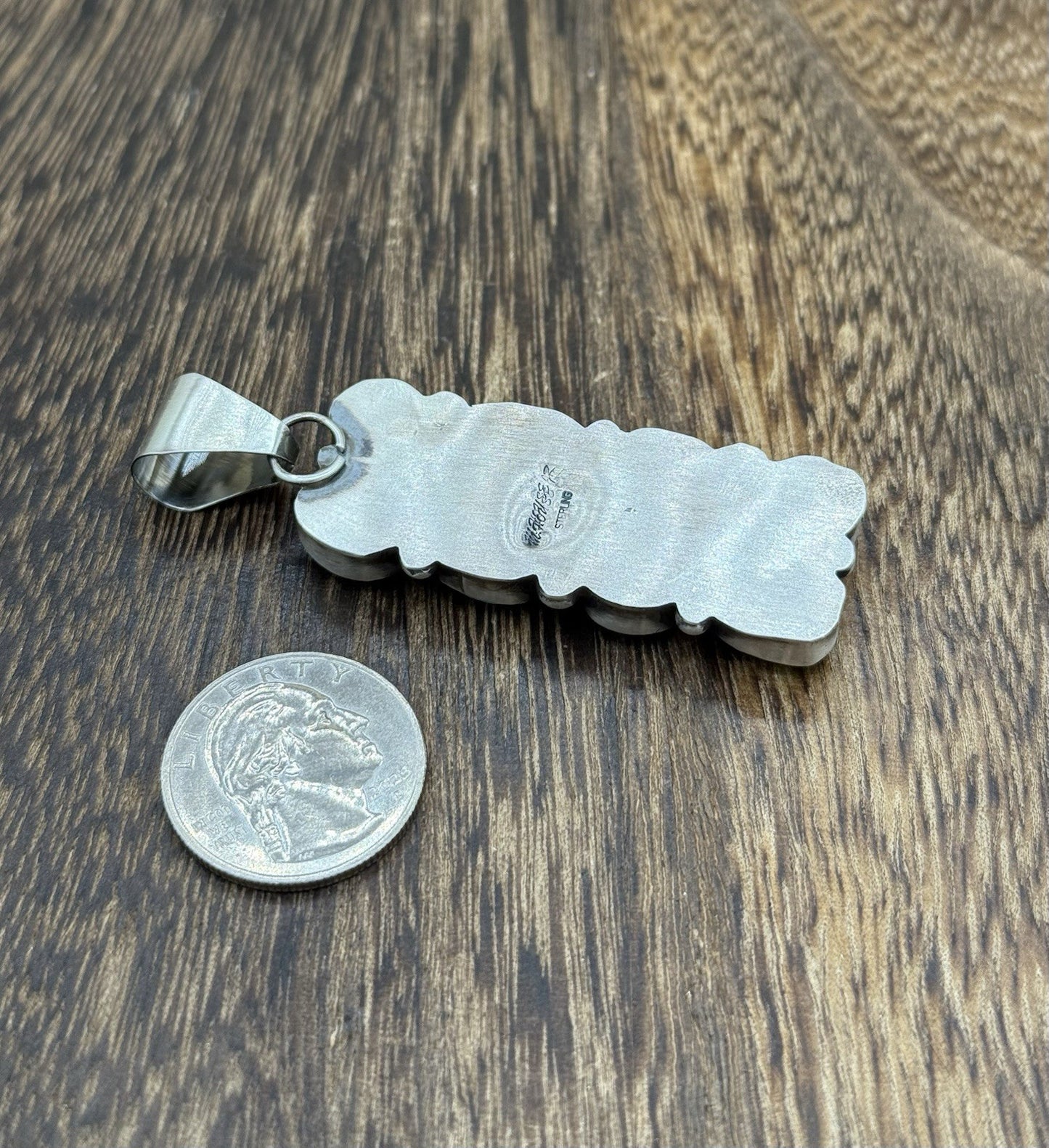 Native Navajo Handmade Sterling Silver Blue Ridge Turquoise Cluster Drop Pendant