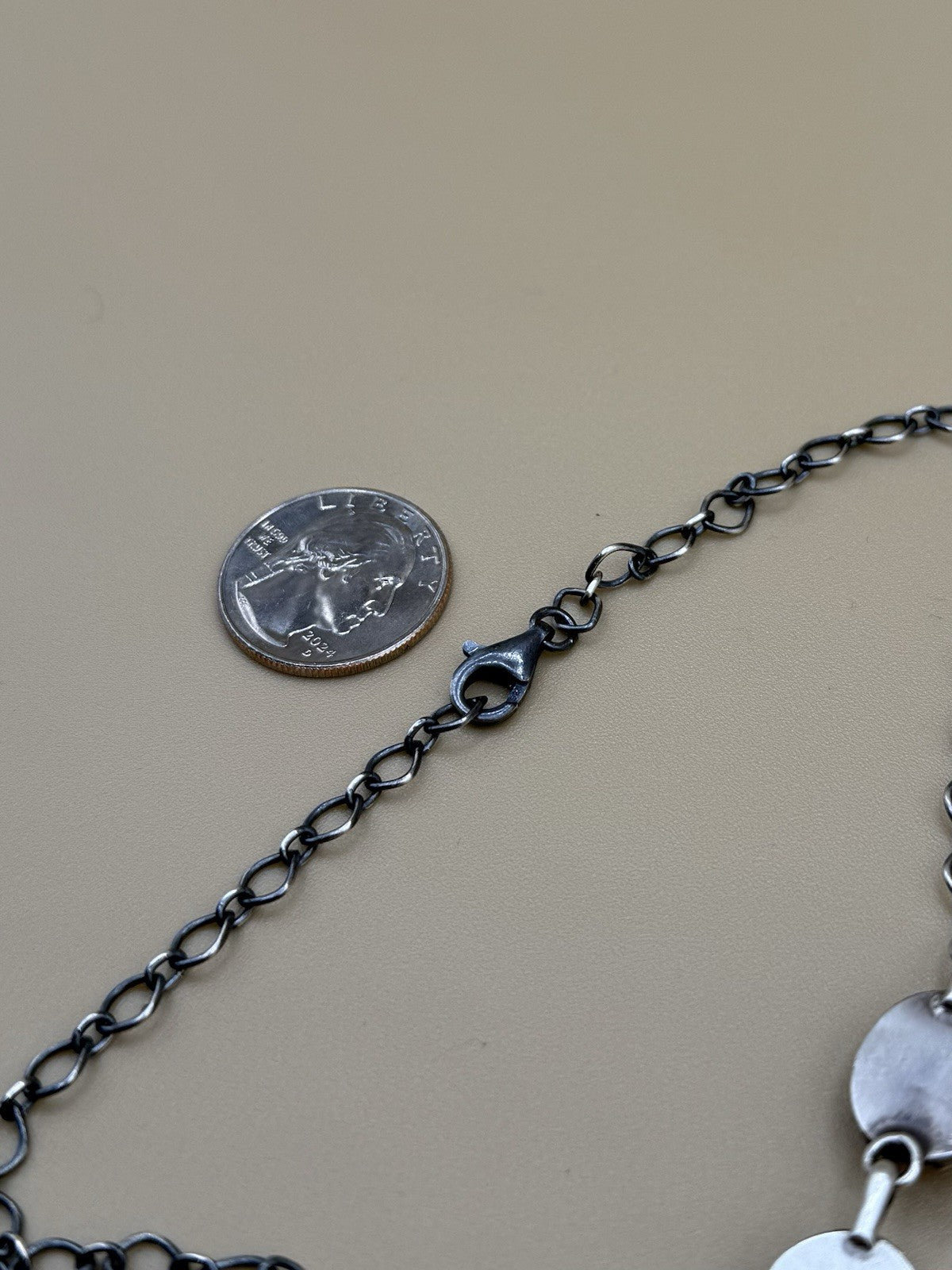 Navajo Handmade Sterling Silver Orange Spiny Oyster Lariat Dangle Necklace Long