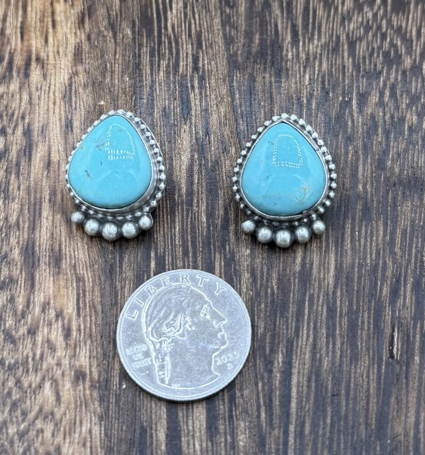 Native Navajo Handmade Sterling Silver Blue Glacier Turquoise Post Stud Earrings