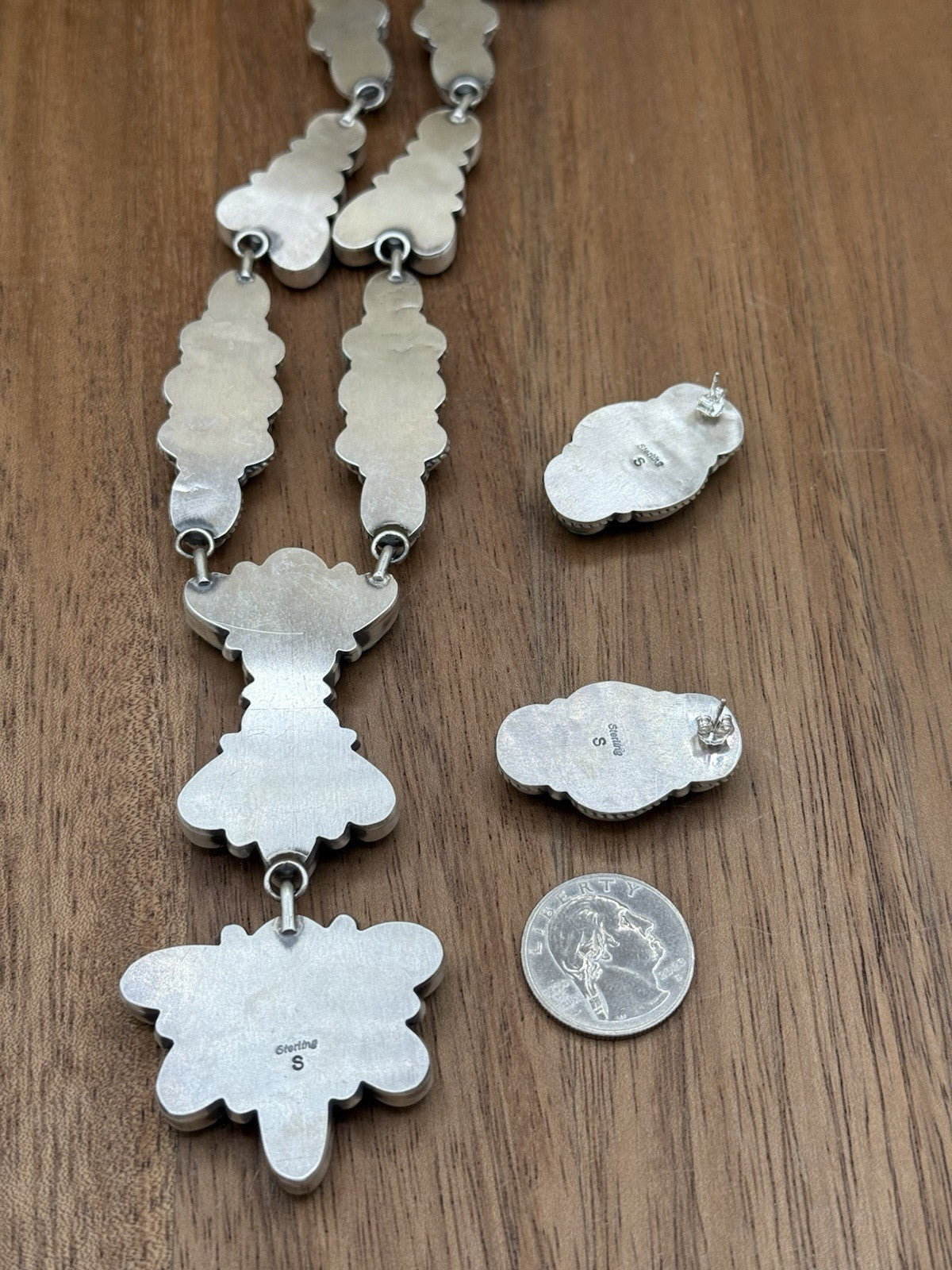 Navajo Handmade Sterling Silver Sonoran Gold Turquoise Cluster Lariat Necklace