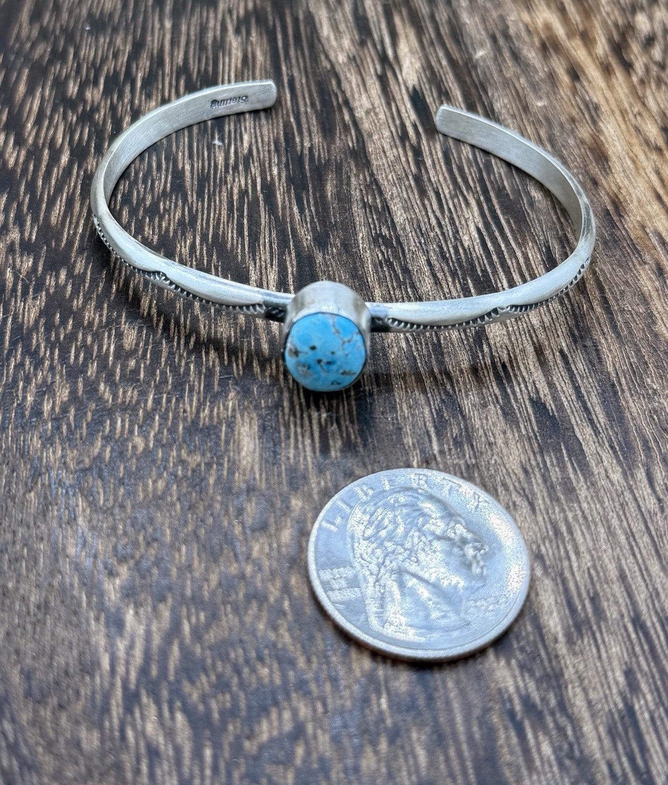 Navajo Handmade Sterling Silver Blue Ridge Turquoise Stacker Cuff Bracelet