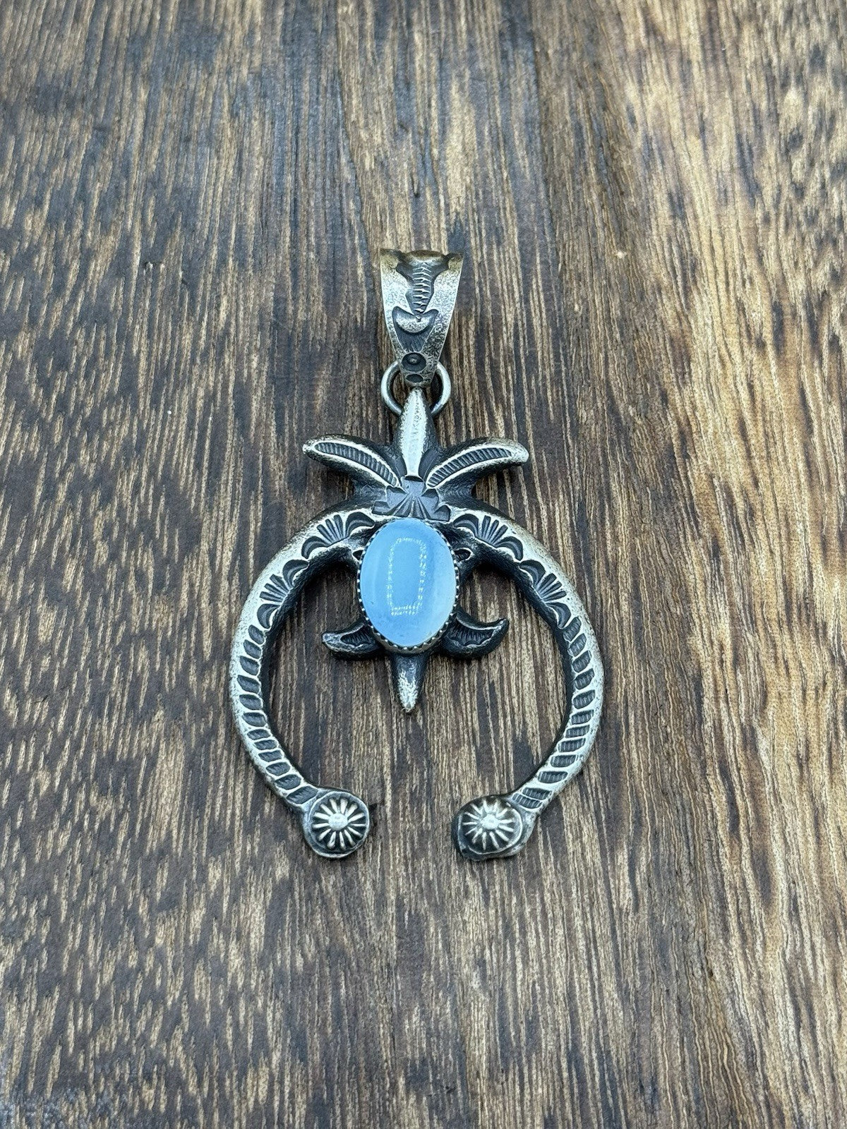 Navajo Handmade Sterling Silver Old Look Golden Hills Turquoise Naja Pendant