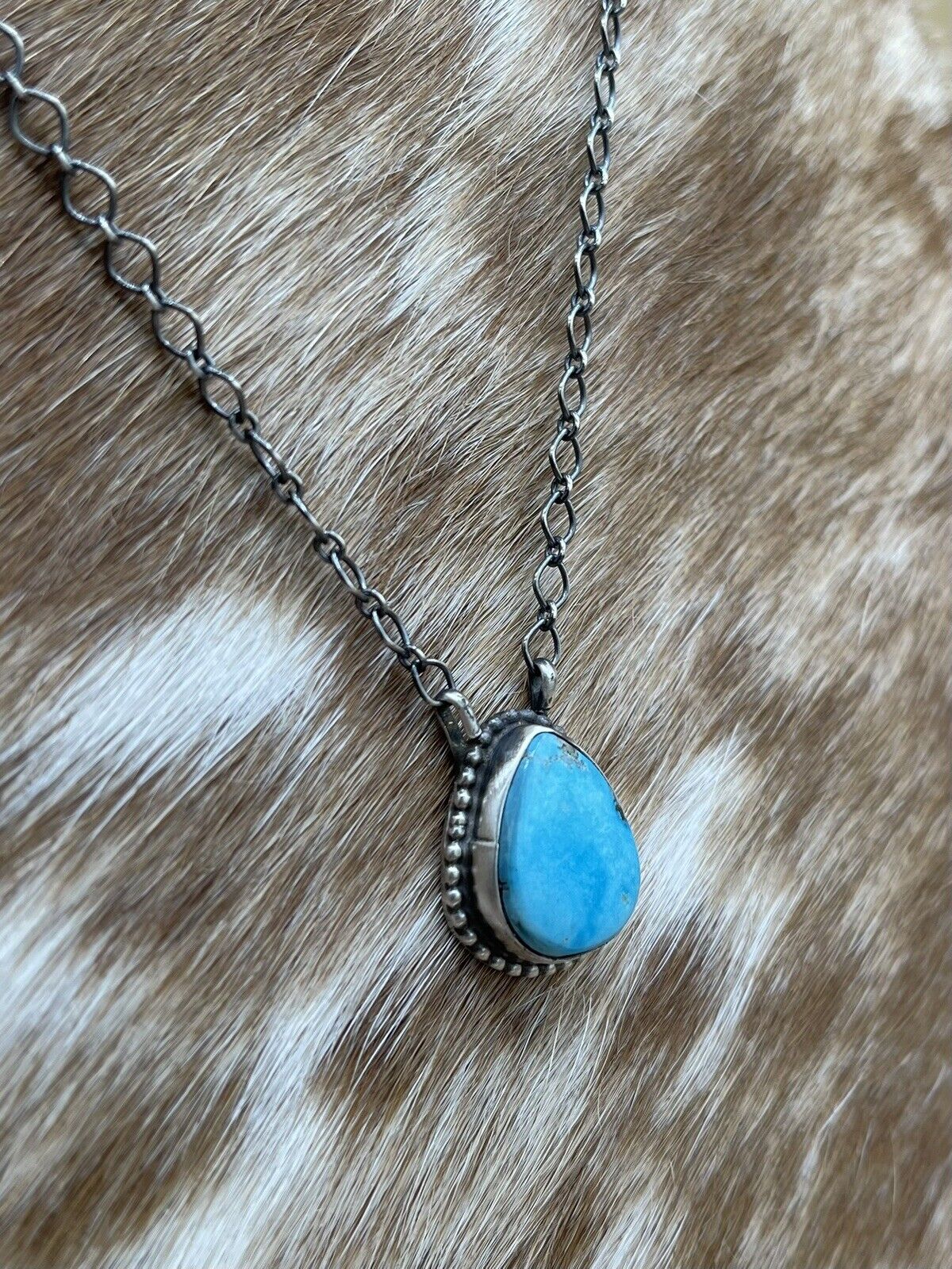 Native American Navajo Handmade Silver Sonoran Bella Turquoise Bar Necklace 18”