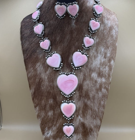Native Navajo Handmade Sterling Silver Pink Conch Shell Y Lariat Necklace 25”
