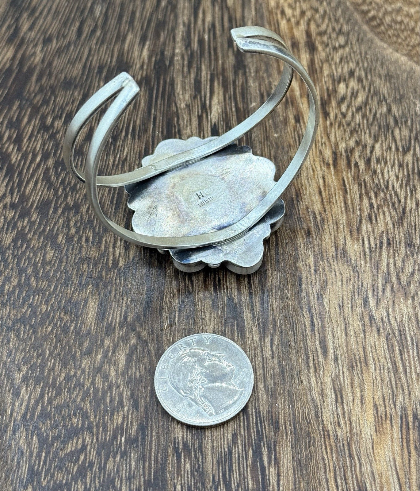 Navajo Handmade Sterling Silver Blue Ridge Turquoise Cluster Cuff Bracelet