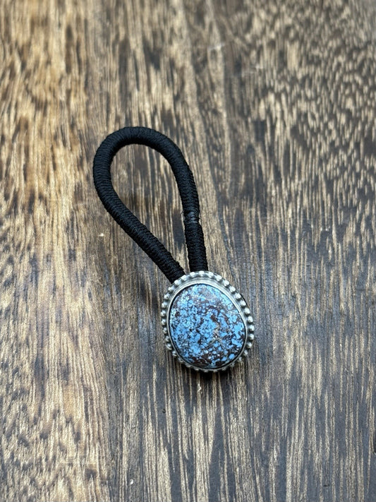 Native American Navajo Handmade Sterling Silver Golden Hills Turquoise Hair Tie