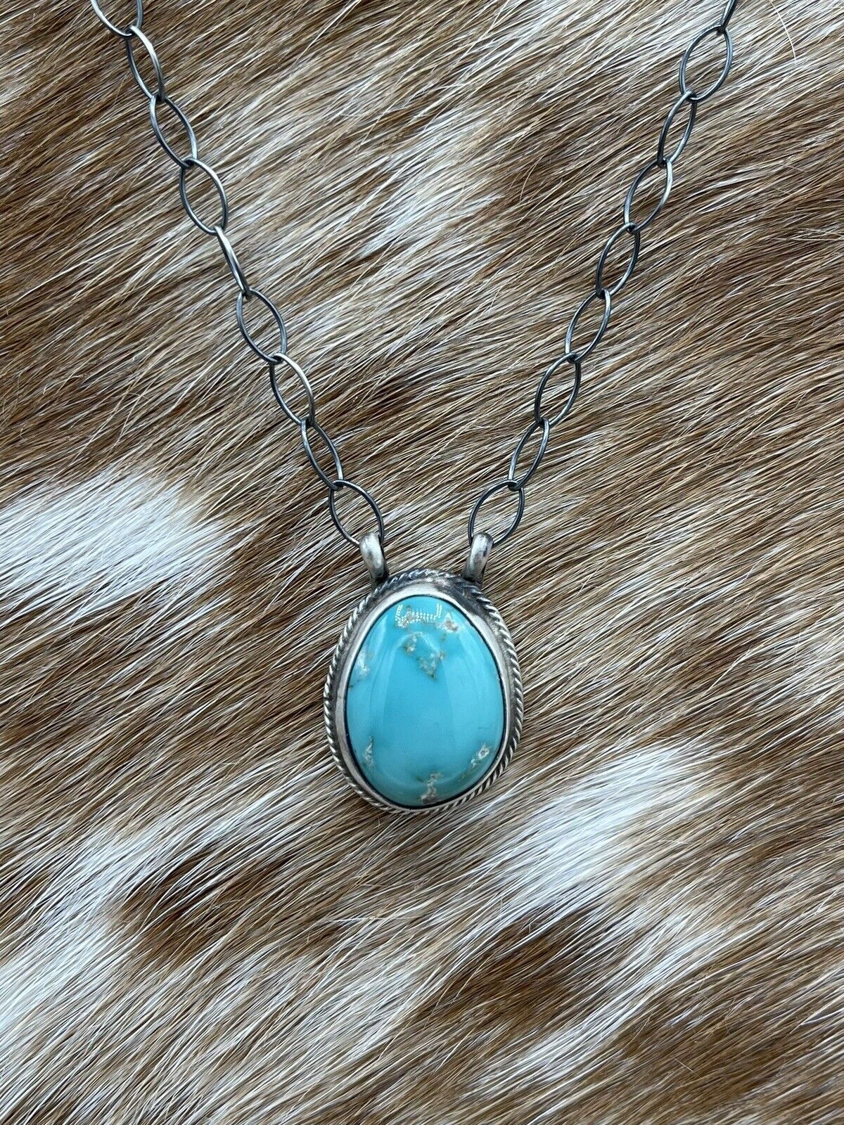 Native American Navajo Handmade Silver Sonoran Gold Turquoise Bar Necklace 18”