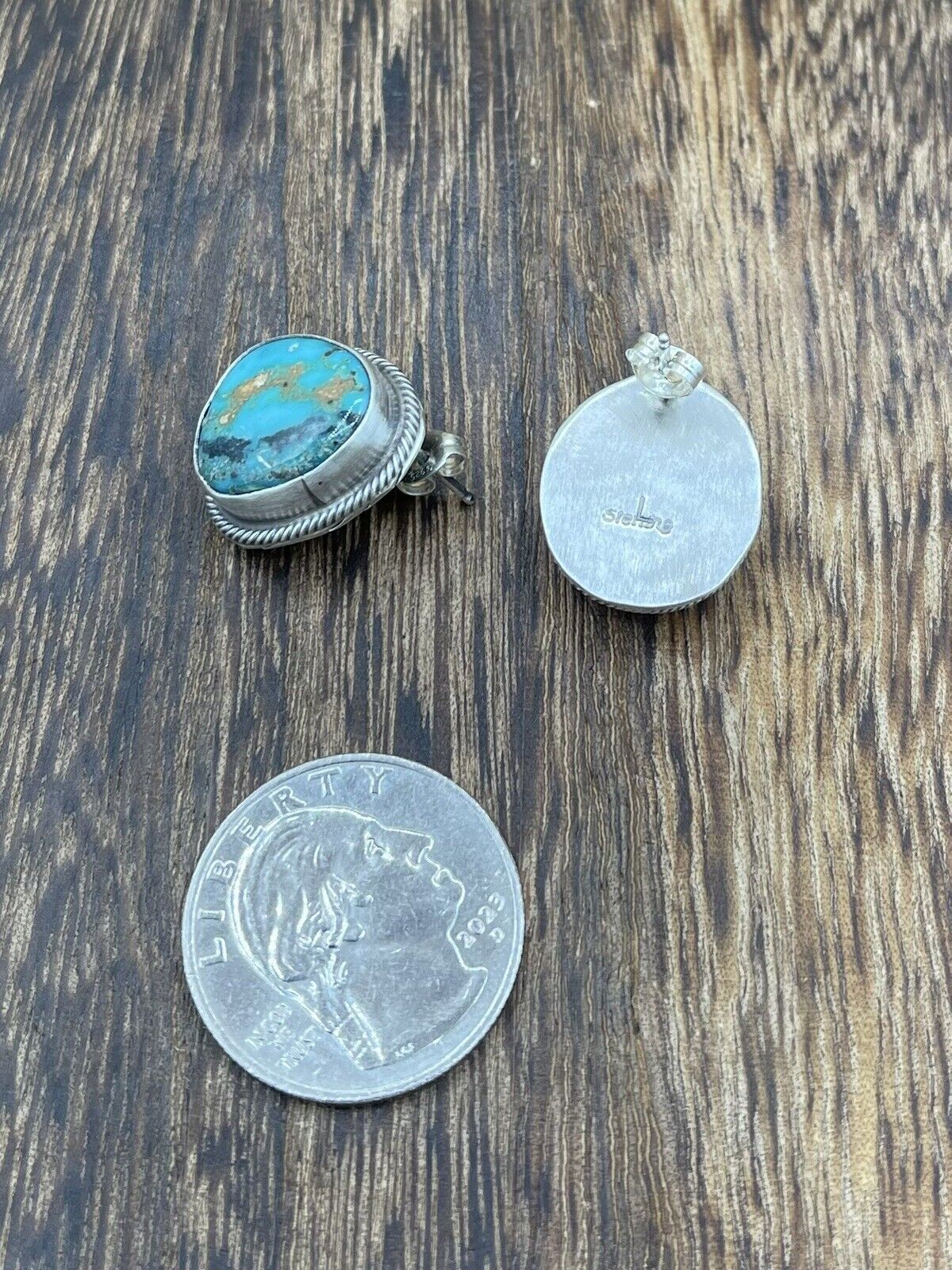 Native American Navajo Handmade Silver Thunder MT. Turquoise Post Stud Earrings