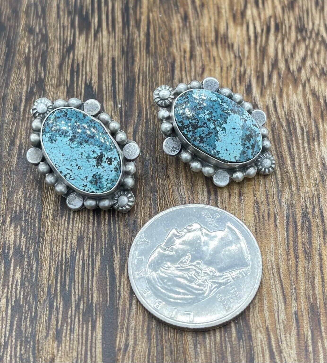 Native American Sterling Silver Navajo Handmade Turquoise Post Stud Earrings