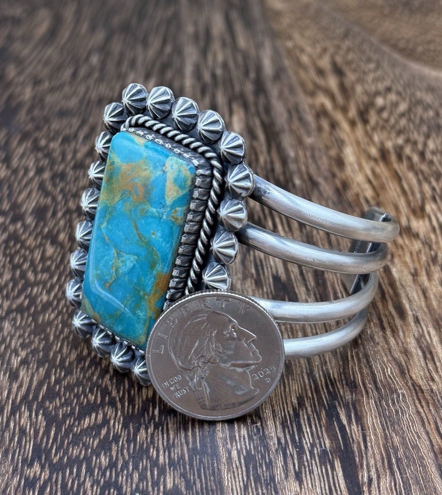 Native Navajo Handmade Sterling Silver Royston Turquoise Old Look Cuff Bracelet