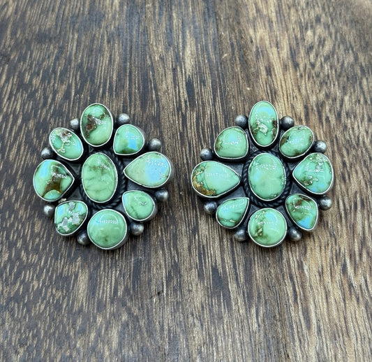 Navajo Handmade Sterling Silver Sonoran Gold Turquoise Cluster Post Earrings