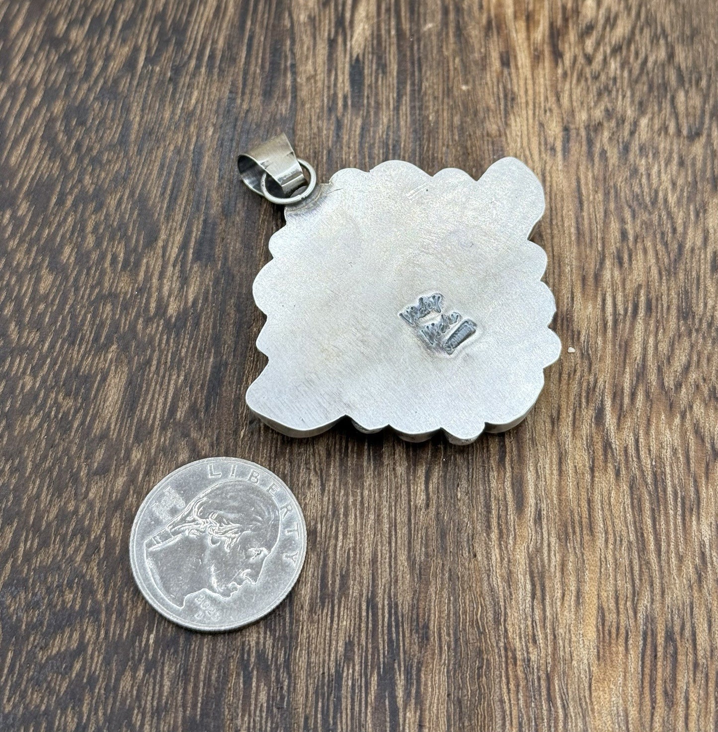 Navajo Handmade Sterling Silver Multi Color Turquoise Spiny Cluster Pendant Lg.