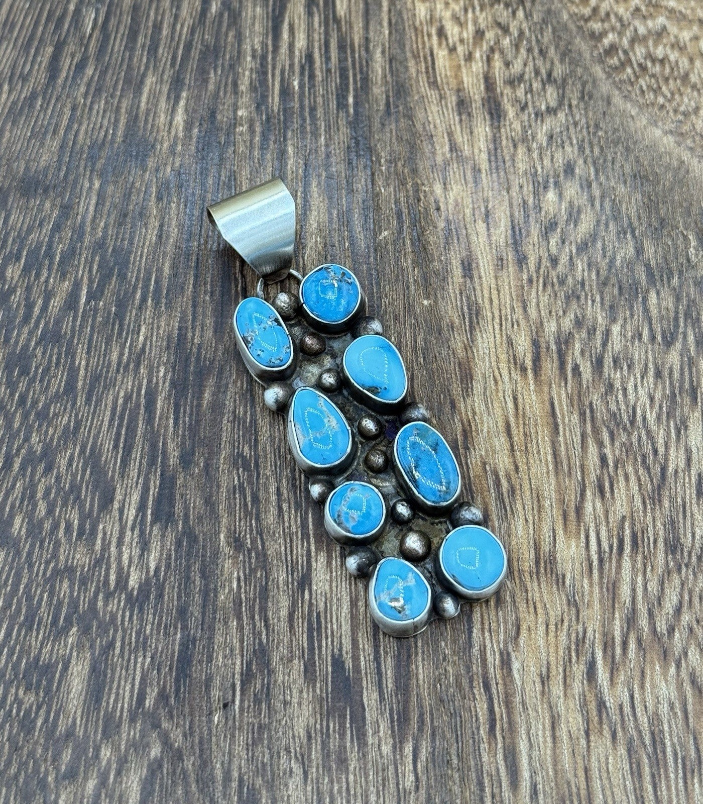 Native Navajo Handmade Sterling Silver Blue Ridge Turquoise Cluster Drop Pendant