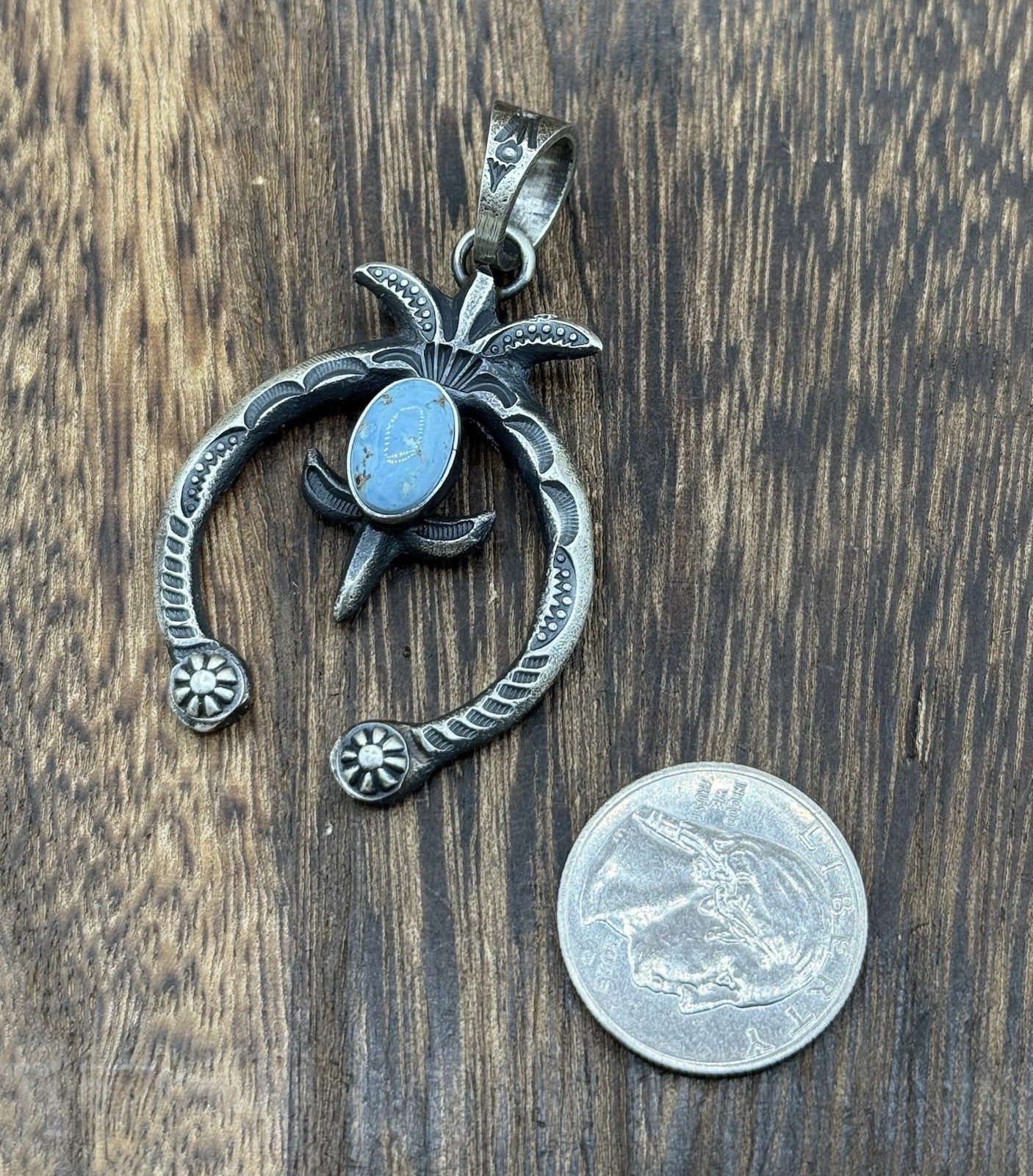 Navajo Handmade Sterling Silver Golden Hills Turquoise Naja Pendant Kevin Billah
