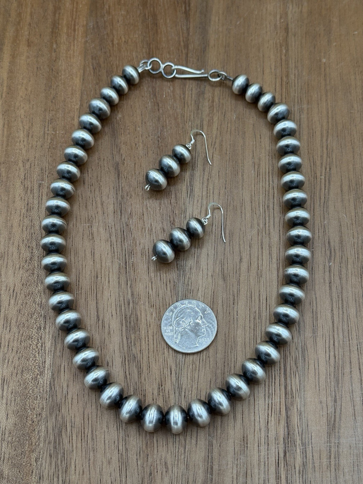 Authentic Navajo Handmade Old Look Navajo Pearl Bead Necklace Set 18” 10mm