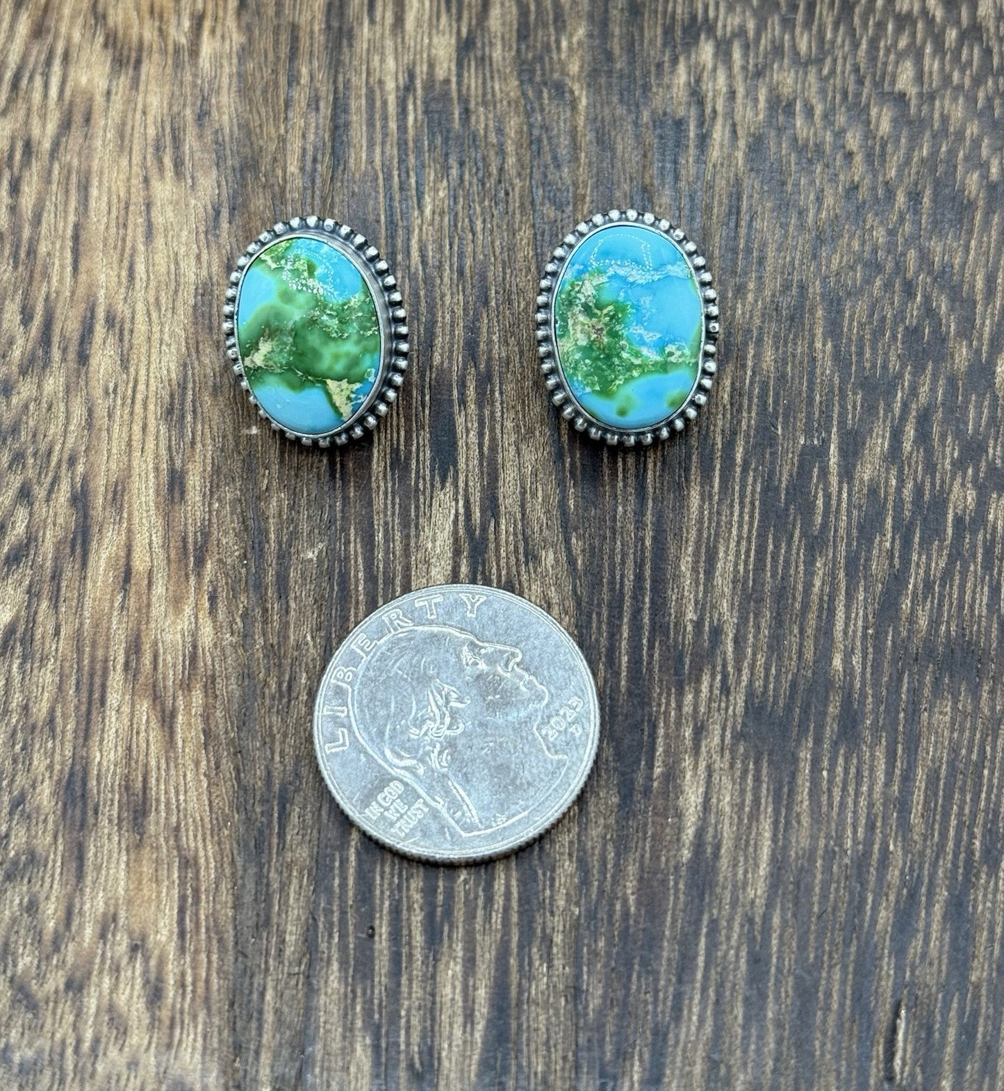 Navajo Handmade Sterling Silver Sonoran Gold Turquoise Post Stud Earrings