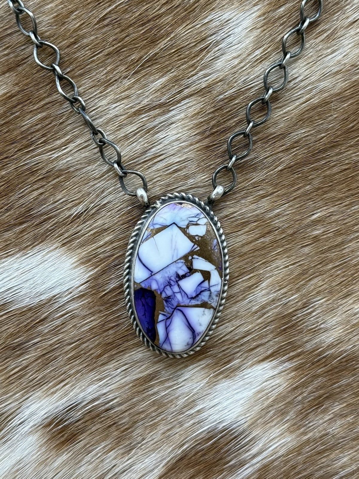 Navajo Handmade Sterling Silver Violet Rose Bar Necklace 18” By Tricia Smith