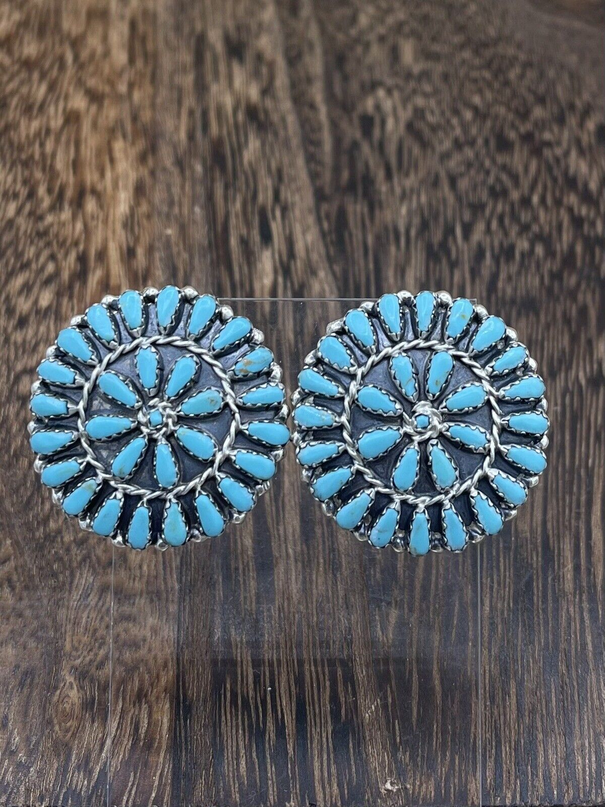 Native American Navajo Handmade Sterling Silver Turquoise Cluster Post earrings