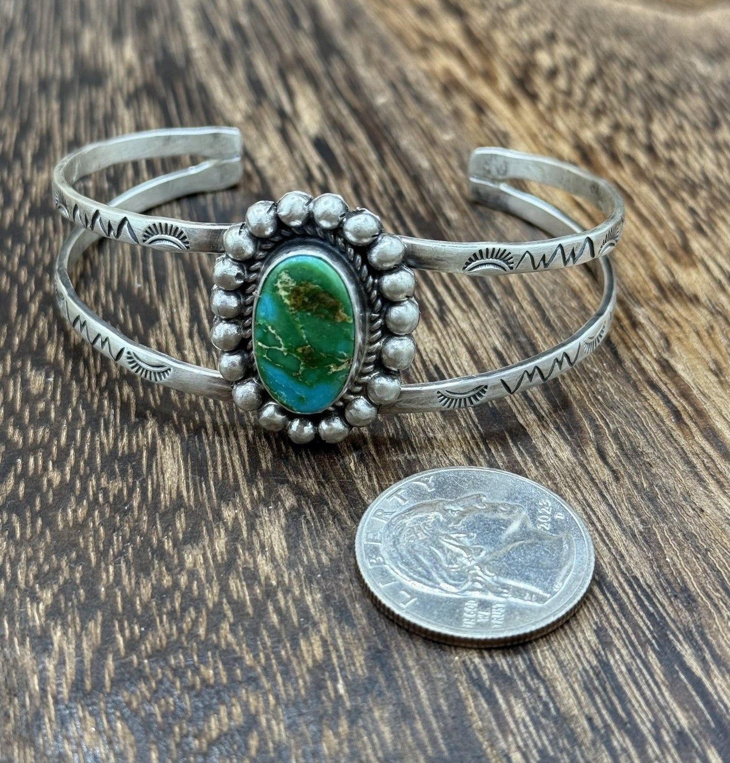 Native Navajo Handmade Sterling Silver Sonoran Gold Turquoise Cuff Bracelet