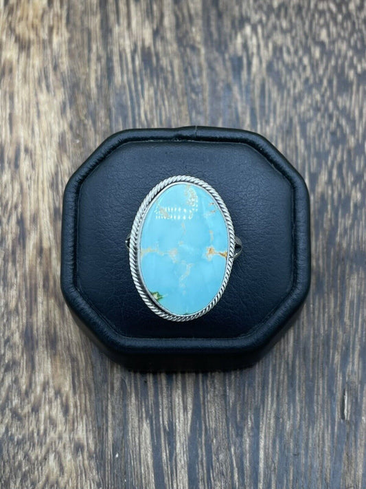 Native American Navajo Handmade Silver Royston Turquoise Old Look Ring Size 9.5