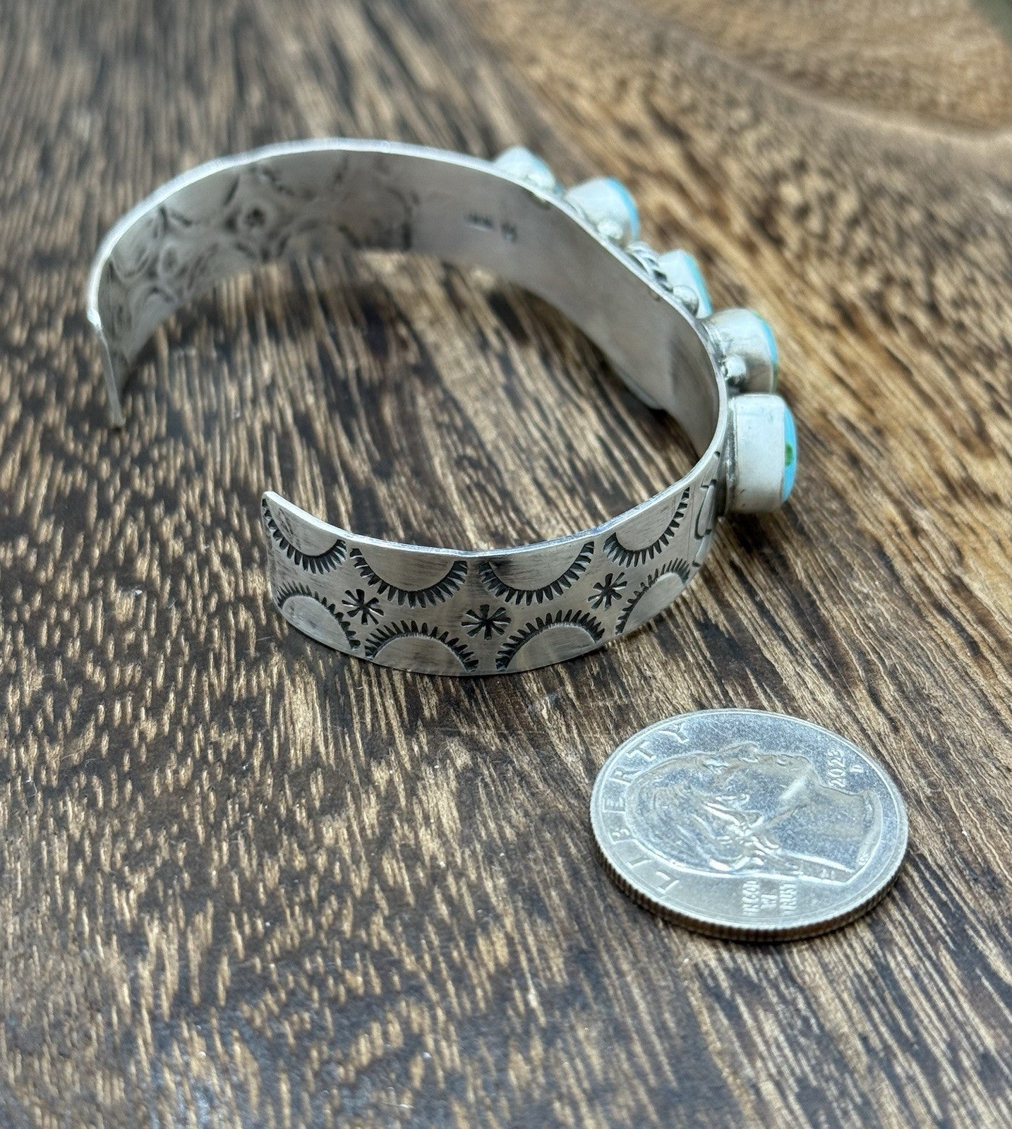 Native Navajo Handmade Sterling Silver Sonoran Gold Turquoise Cuff Bracelet