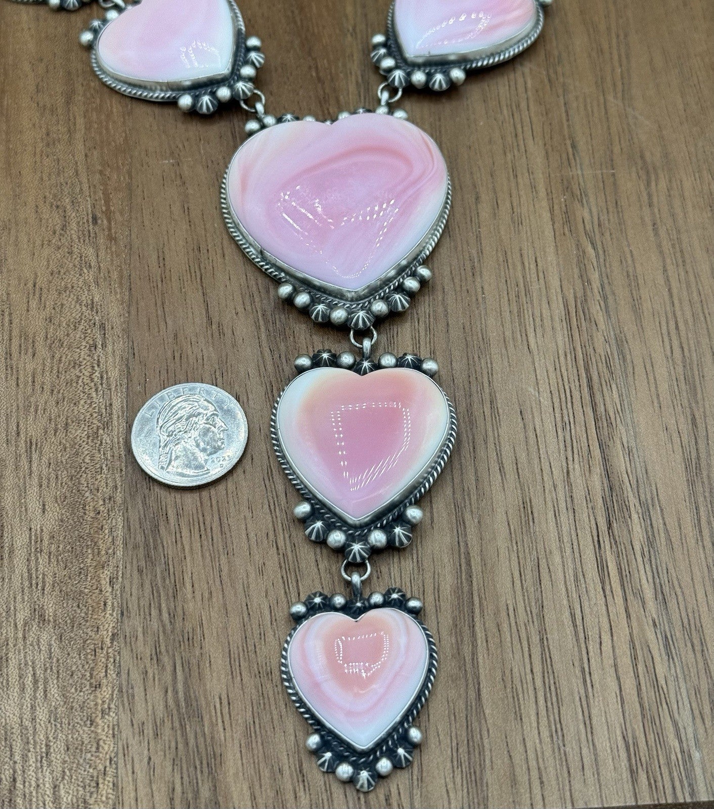 Native Navajo Handmade Sterling Silver Pink Conch Shell Y Lariat Necklace 25”