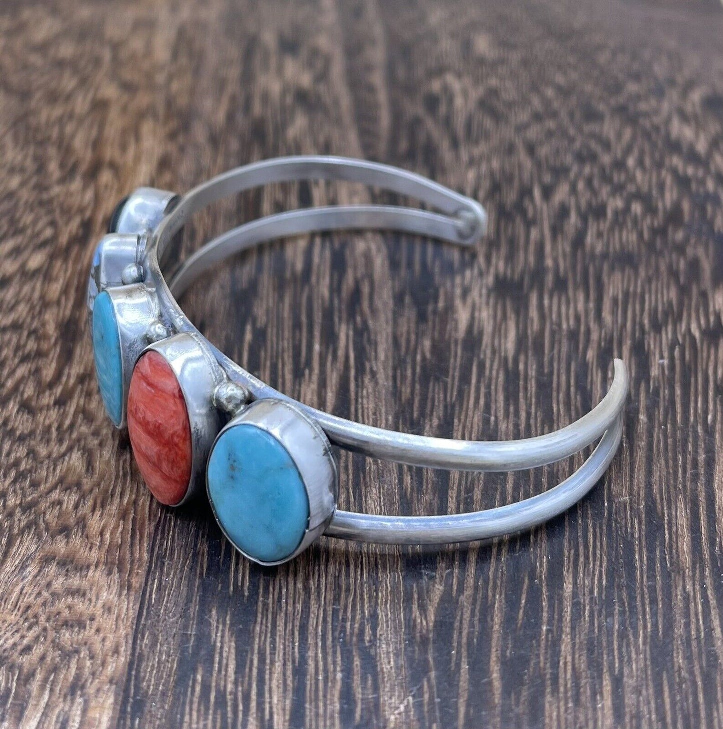 Native American Navajo Handmade Sterling Silver Multi Stone color Cuff Bracelet